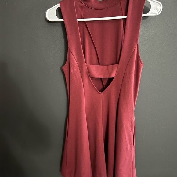 Free People Mock Neck Sleevless Skater Dress Burgandy Size L, Fits Like a XS - Picture 6 of 13